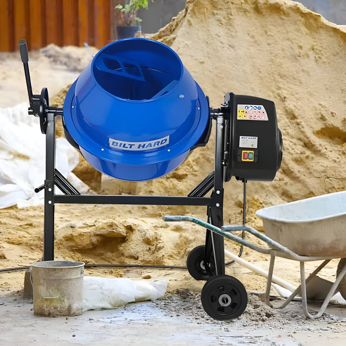 BILT HARD Electric Cement Mixer, 4 Cubic Ft. Portable Concrete Mixer Machine, Wheelbarrow Cement Mixing Tools for Stucco - TCA-0051