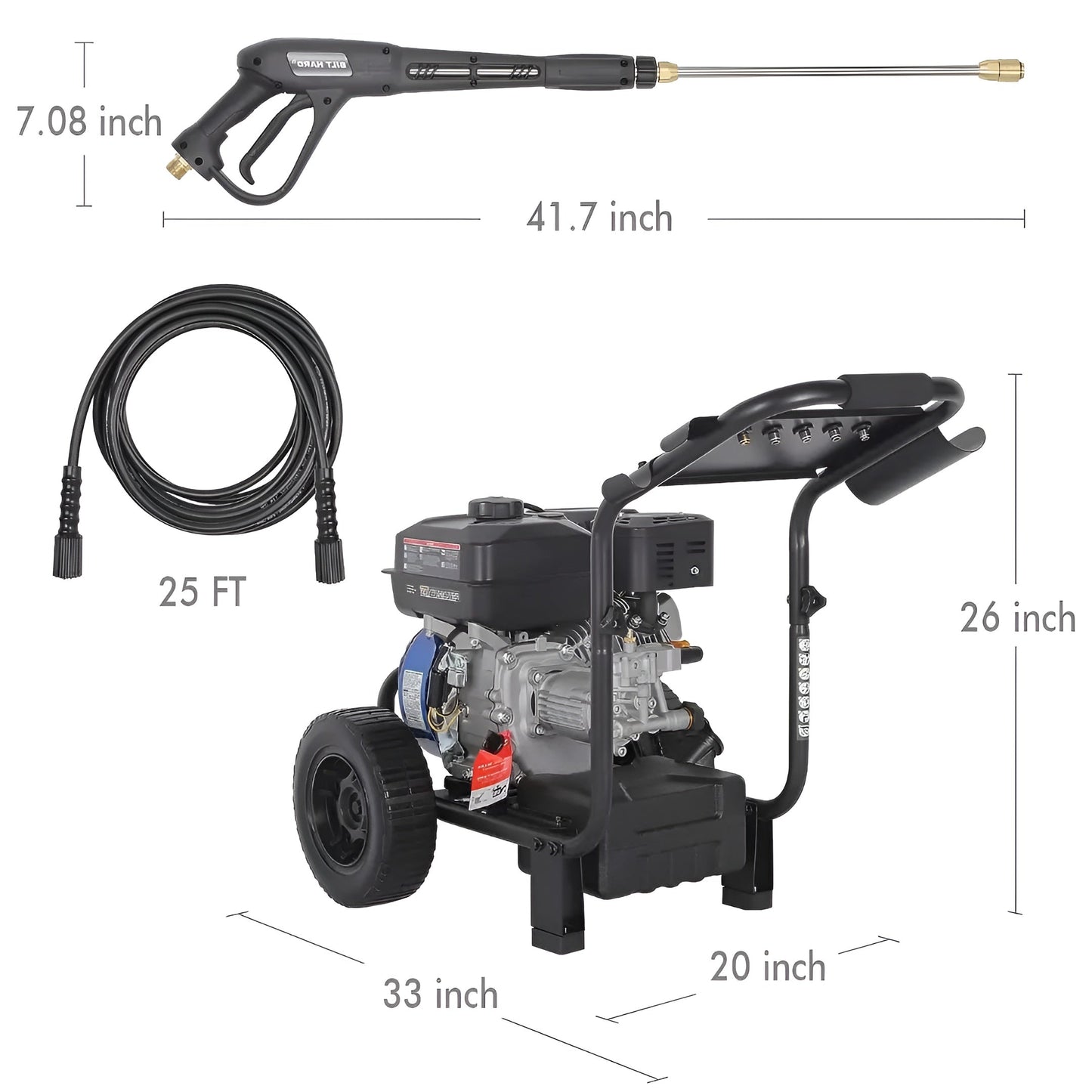 BILT HARD Gas Pressure Washer, 2.5 GPM 3500 PSI, 224cc Engine 5 QC Nozzle Tips Axial Pump Pressure Washers Gas Powered Green,Orange,White - THA-0352