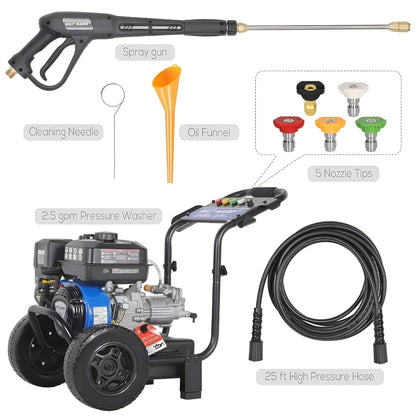 BILT HARD Gas Pressure Washer, 2.5 GPM 3500 PSI, 224cc Engine 5 QC Nozzle Tips Axial Pump Pressure Washers Gas Powered Green,Orange,White - THA-0352