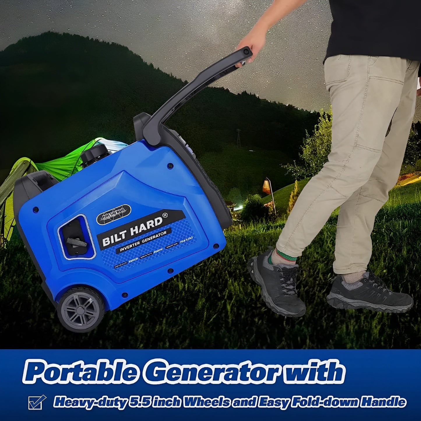BILT HARD Portable Generator 5500 Watt, Quiet Inverter Generator with Electric Start, 120V NEMA 5-20R, NEMA TT-30R and 12V DC Output, Outdoor Generators for Home Backup Use and RV Ready - TGA-0252
