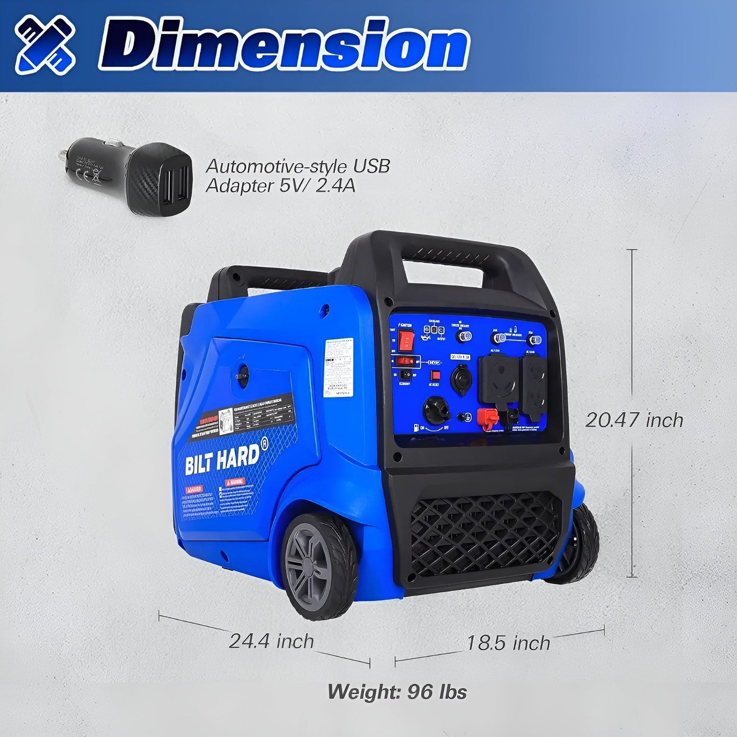 BILT HARD 5500W Portable Inverter Generator, Electric Start, RV Ready, 120V, 12V DC Output - TGA-0252