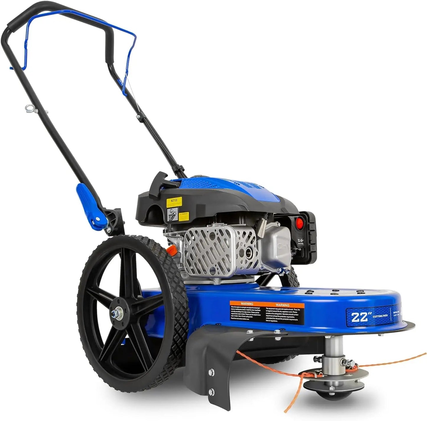 BILT HARD Walk Behind String Trimmer, 170cc 4-Cycle Gas Brush Hog Mower, 22 Inch Cutting Diameter, Push Weed Eater with 14 Inch Flat Free Wheels, Brush Cutter - TJA-1053