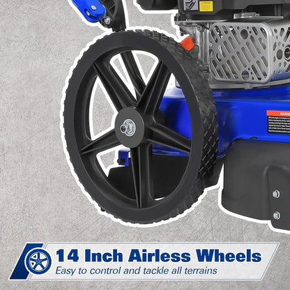BILT HARD Walk Behind String Trimmer, 170cc 4-Cycle Gas Brush Hog Mower, 22 Inch Cutting Diameter, Push Weed Eater with 14 Inch Flat Free Wheels, Brush Cutter - TJA-1053