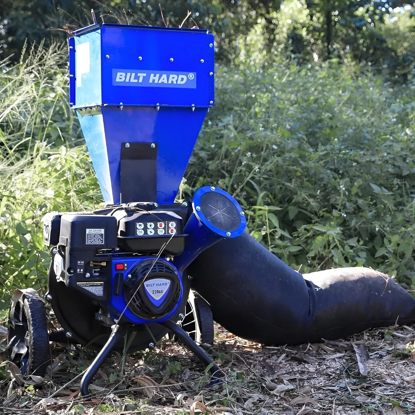 BILT HARD Wood Chipper - 7.5 HP 224cc Gas Powered Shredder Mulcher, 3 in 1 Multi-Function Heavy Duty, 3" Max Wood Diameter Capacity with Collection Bag - TRA-0401