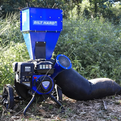 BILT HARD Wood Chipper - 7.5 HP 224cc Gas Powered Shredder Mulcher, 3 in 1 Multi-Function Heavy Duty, 3" Max Wood Diameter Capacity with Collection Bag - TRA-0401