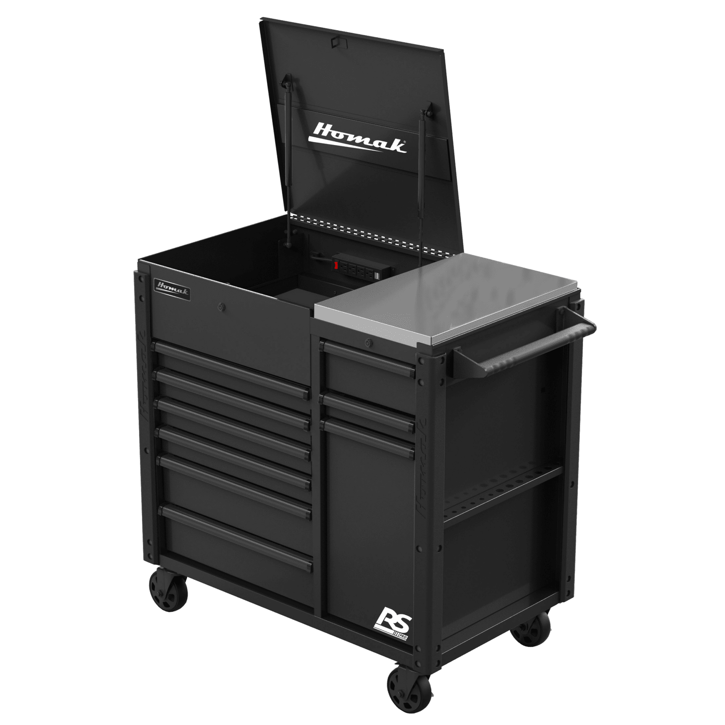 Homak  44” RS Pro Series 9 Drawer Flip Top Power Service Cart with Workstation - BK06044090