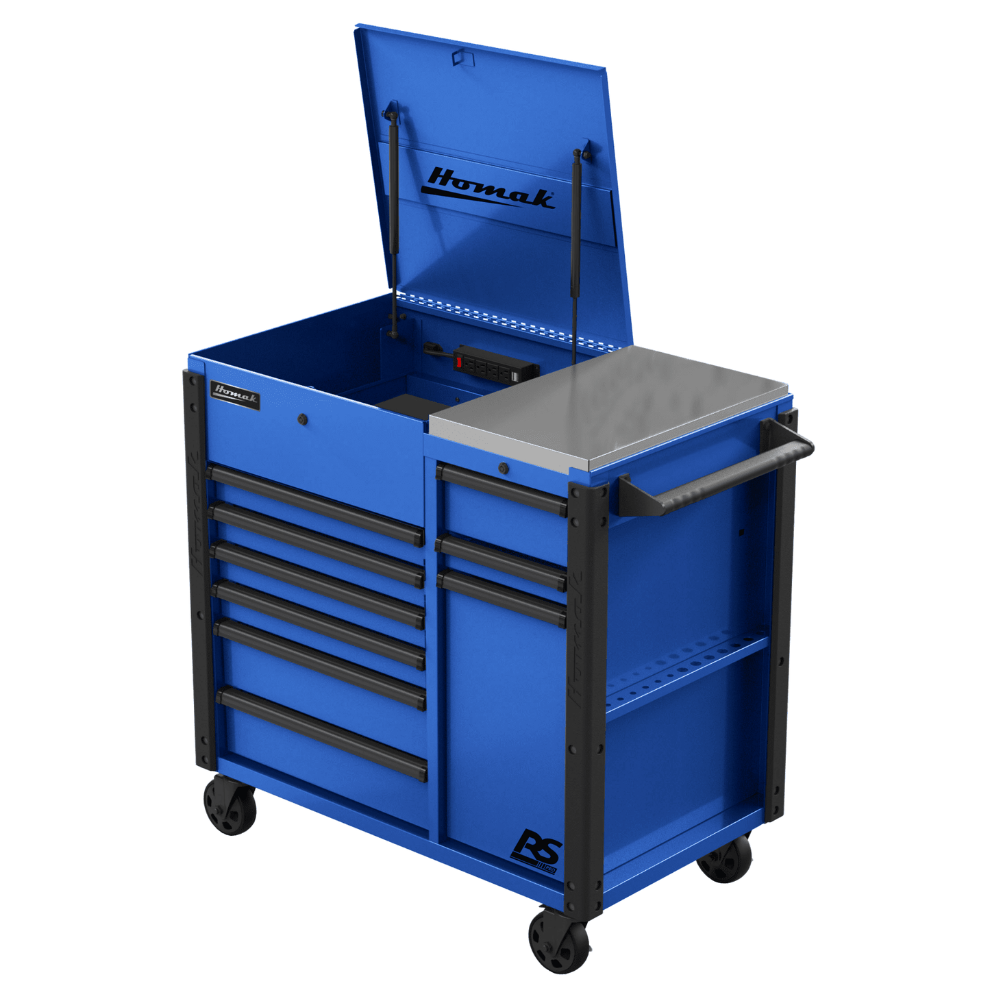 Homak  44” RS Pro Series 9 Drawer Flip Top Power Service Cart with Workstation - BK06044090