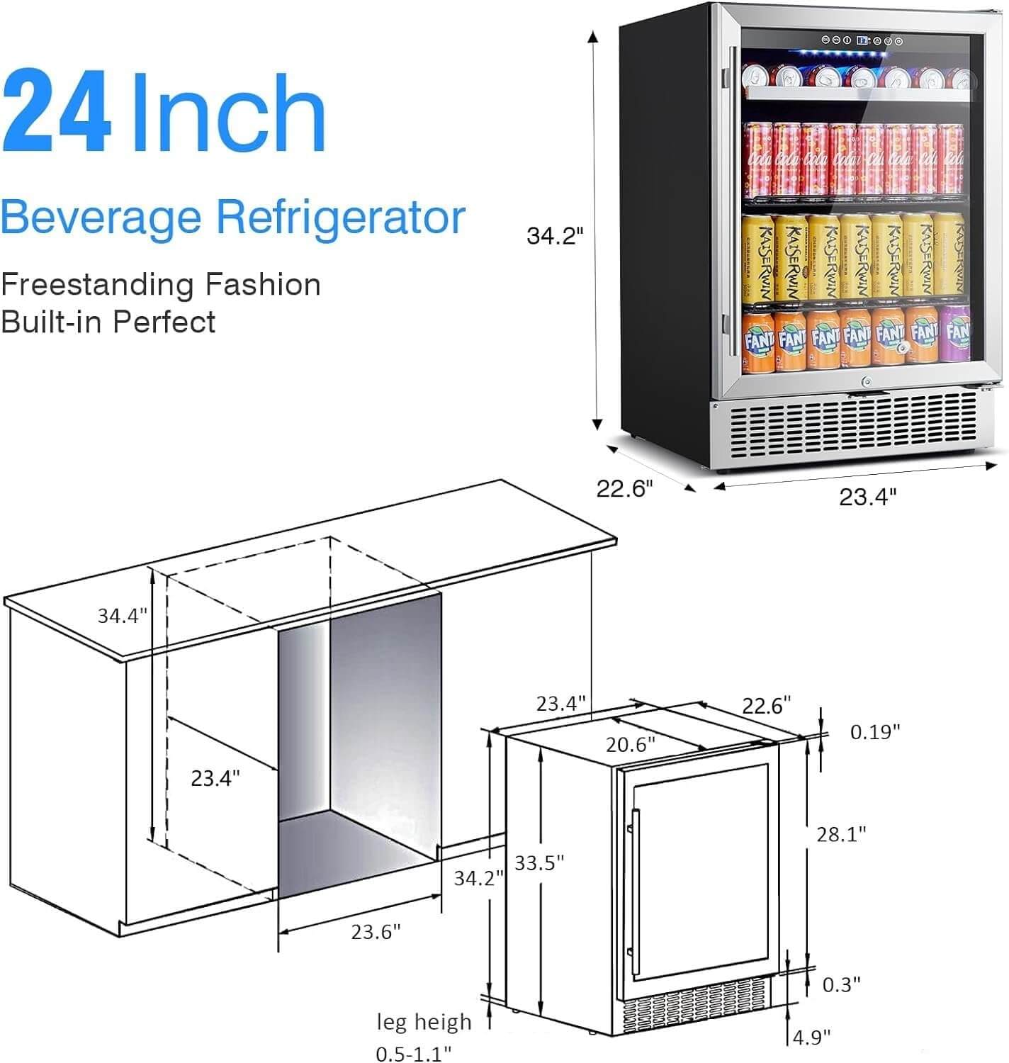 BODEGA Beverage Refrigerator 24 Inch 180 Cans Beer Fridge - YC-150C