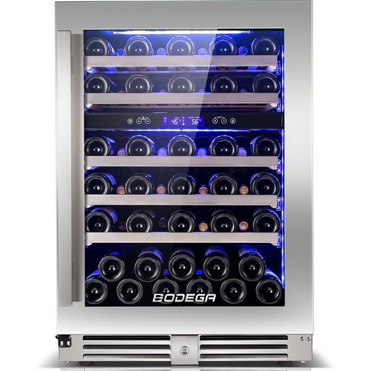 BODEGAcooler 24" 56 Bottles Dual Zone Compressor Wine Cooler with Wood Shelves - JC-165B