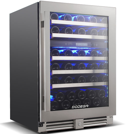 BODEGAcooler 24" 56 Bottles Dual Zone Compressor Wine Cooler with Wood Shelves - JC-165B