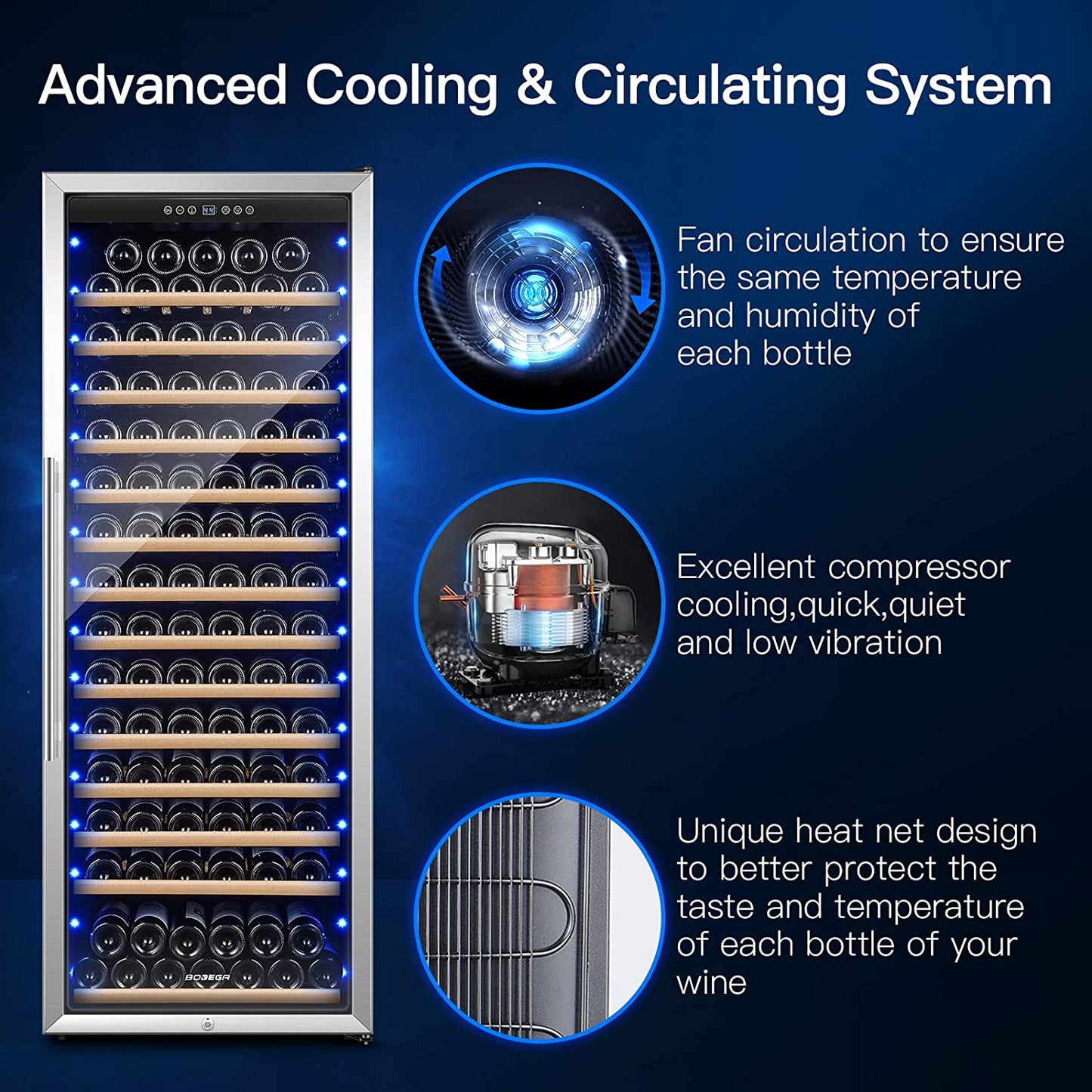 BODEGAcooler 24" Free Standing 154 Bottles Wine Cooler Single Zone - 408A