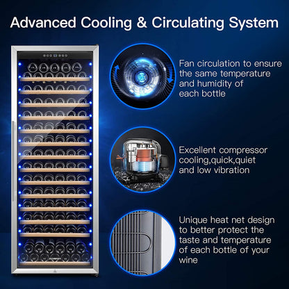 BODEGAcooler 24" Free Standing 154 Bottles Wine Cooler Single Zone - 408A