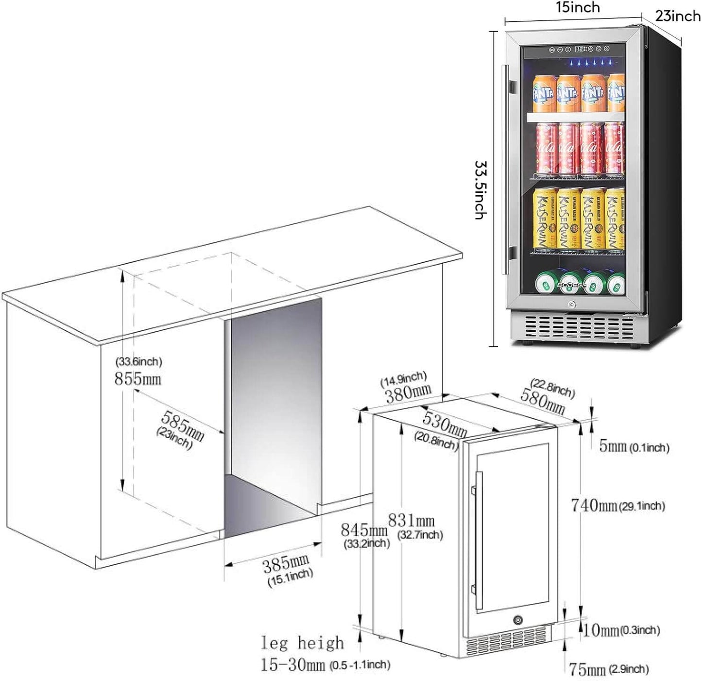 BODEGA Beverage Refrigerator Cooler 15 inch 100 Cans
