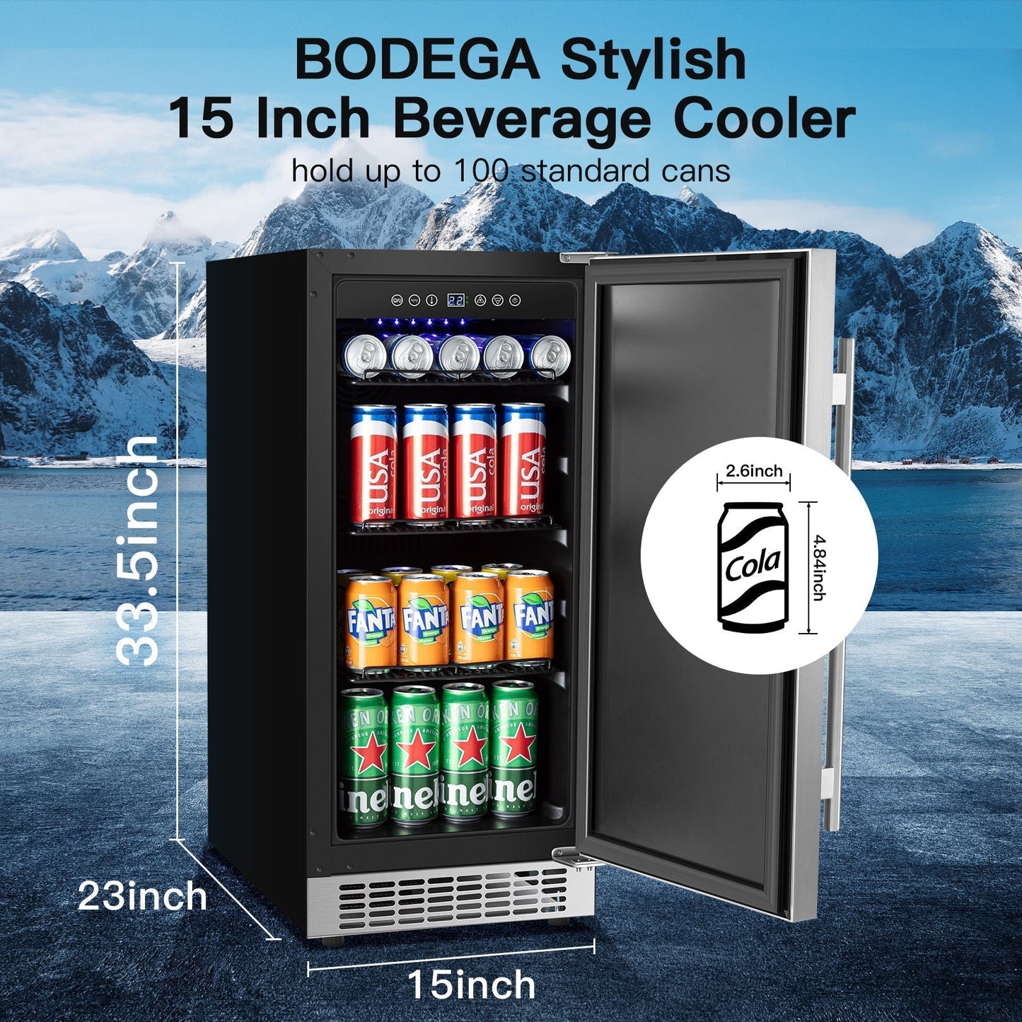 BODEGAcooler 15 Inch Beverage Cooler 100 Can Outdoor Fridge - YC-100A-US