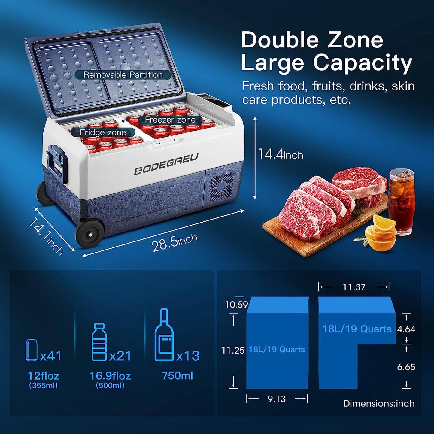 BODEGAEU  12V Portable Car Fridge 38qt/36L Dual Zone T36 - CE-T36-WIFI