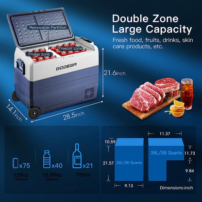 BODEGAcooler 12V Fridge 64qt/60L with Wheels Dual Zone - T60
