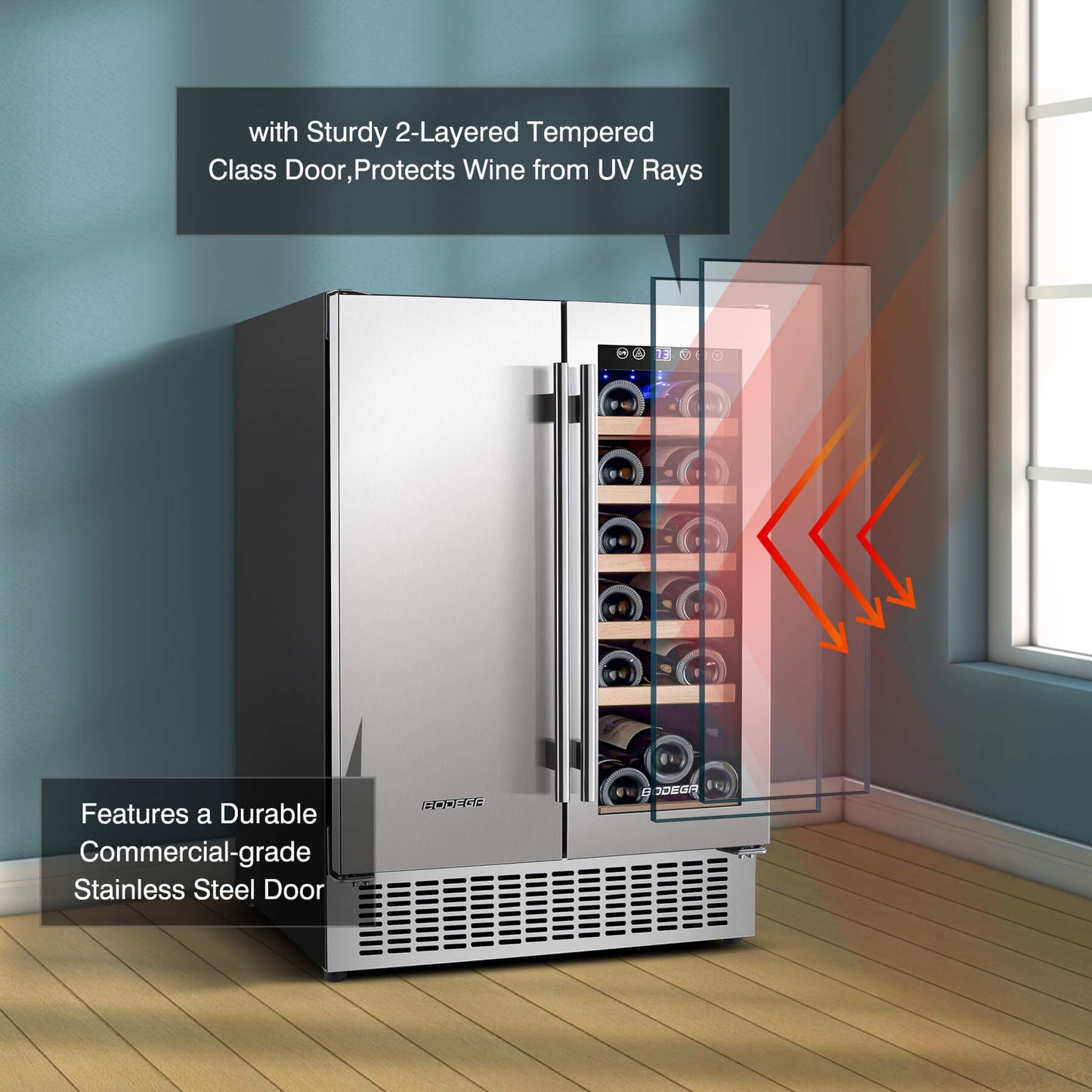 BODEGAcooler 24" Wine and Beverage Fridge Dual Zone 18 Bottles and 57 Cans - YC120-2D-1