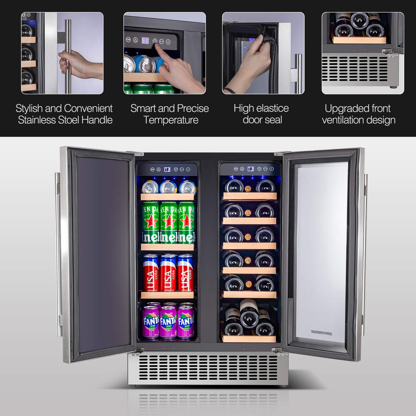 BODEGAcooler 24" Wine and Beverage Fridge Dual Zone 18 Bottles and 57 Cans - YC120-2D-1