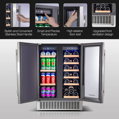 BODEGAcooler 24" Wine and Beverage Fridge Dual Zone 18 Bottles and 57 Cans - YC120-2D-1