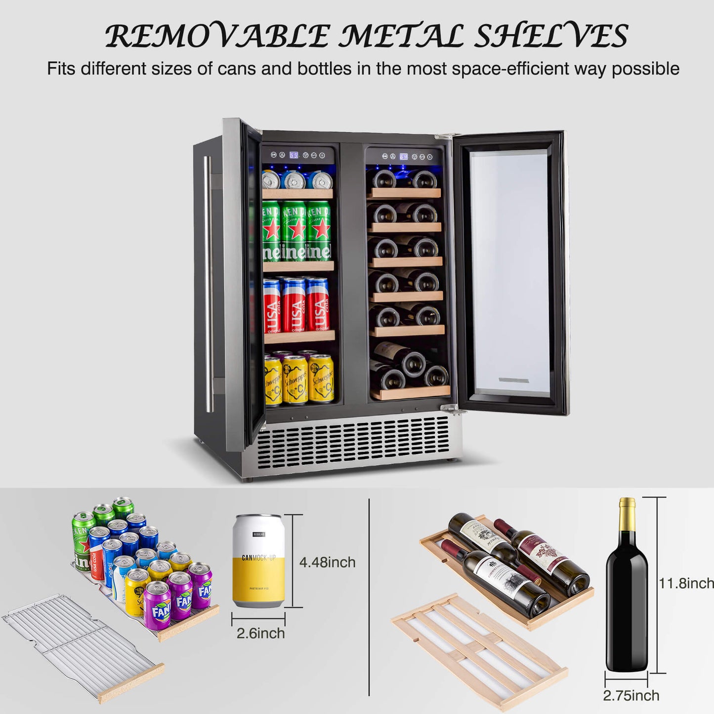 BODEGAcooler 24" Wine and Beverage Fridge Dual Zone 18 Bottles and 57 Cans - YC120-2D-1