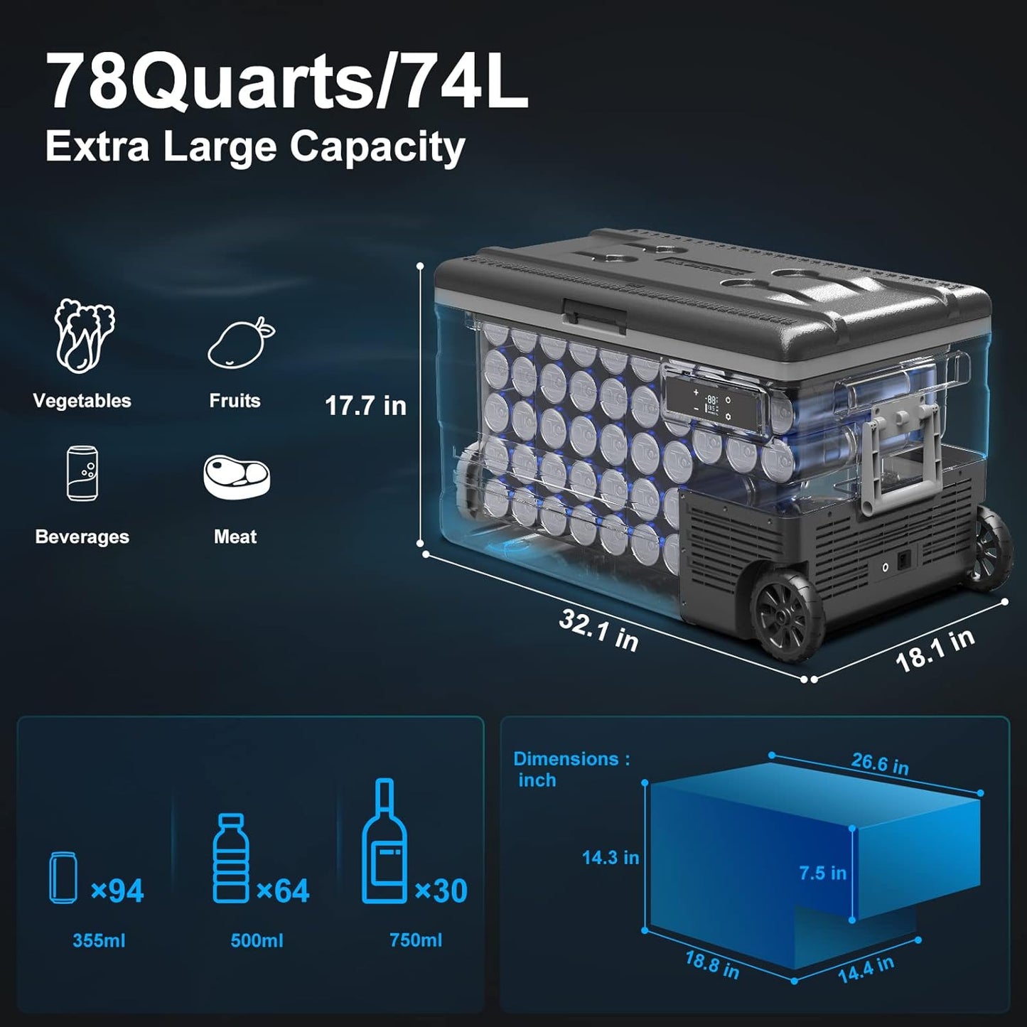 BODEGAcooler 48/58/68/78Qt Single Zone Portable Freezer - U75-WIFI