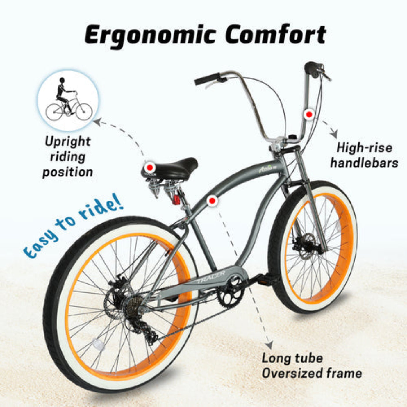 Tracer 29" Avalon GT Fat Tire Stretch Beach Cruiser Bike - MB-AVALON GT29-MBK/PLS