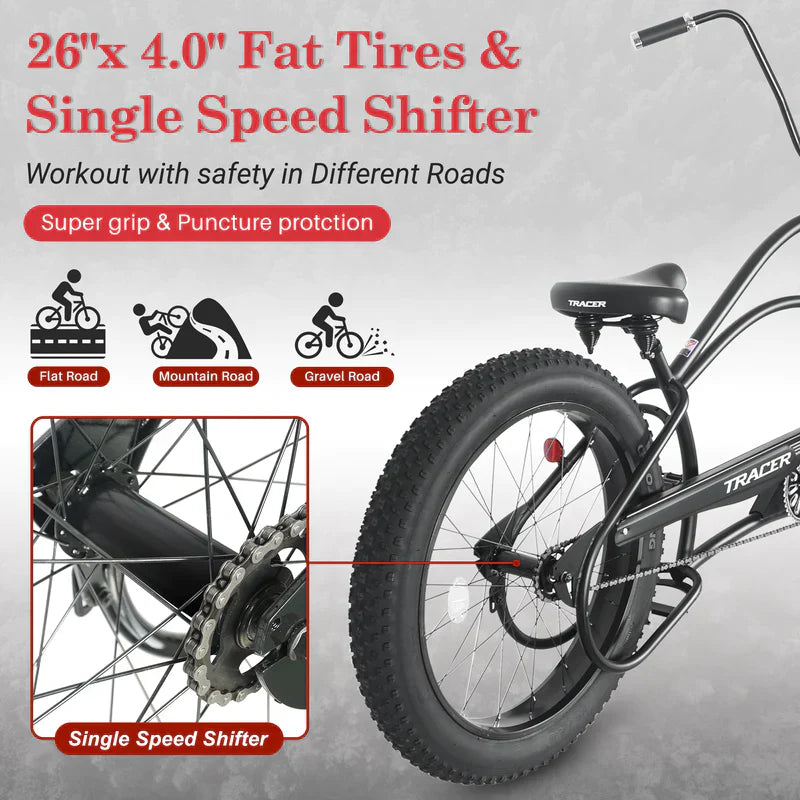 Tracer 26" Harman 1-Speed Classic Chopper Stretch Cruiser Fat Tire Bike