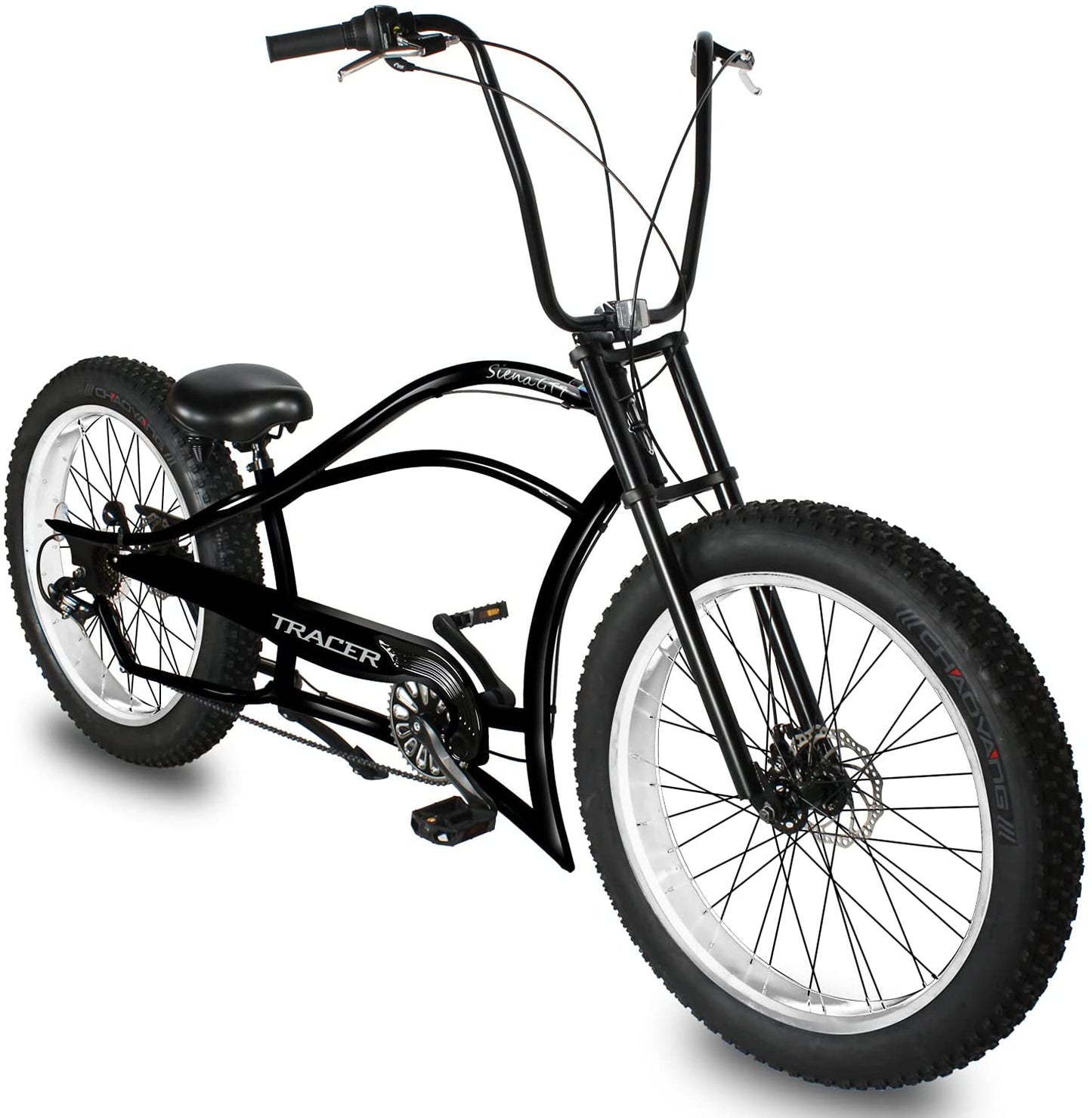 Tracer 26" Siena GT Chopper Stretch Cruiser Fat Tire Oversized Frame Bike - MB-SIENA GT-BK/PLS