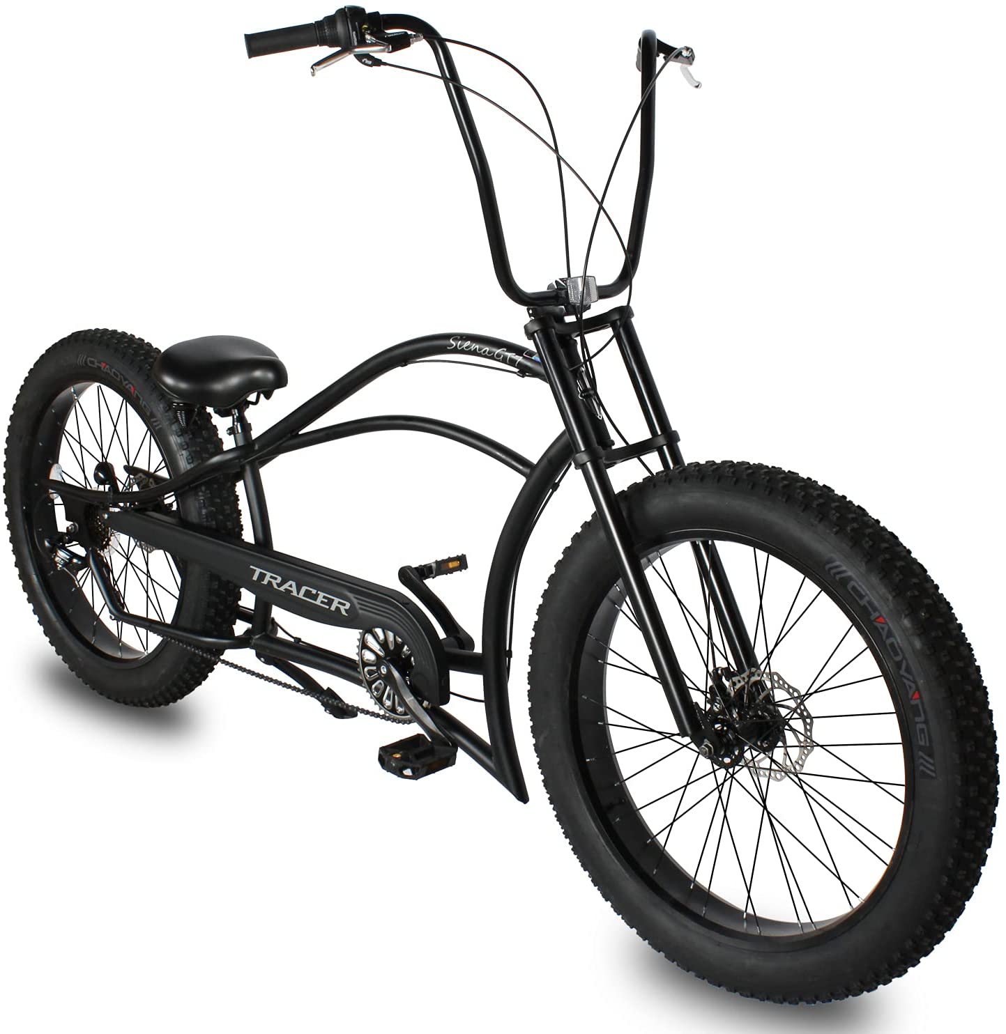 Tracer 26" Siena GT Chopper Stretch Cruiser Fat Tire Oversized Frame Bike - MB-SIENA GT-BK/PLS