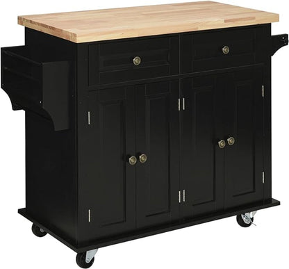 HomCom Kitchen Island on Wheels, Rolling Cart with Rubberwood Top - B0BLMCTYZS-1
