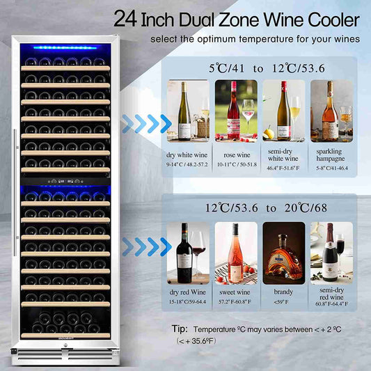 BODEGAcooler 24" Free Standing 174 Bottles Wine Cooler Dual Zone - JC-428B