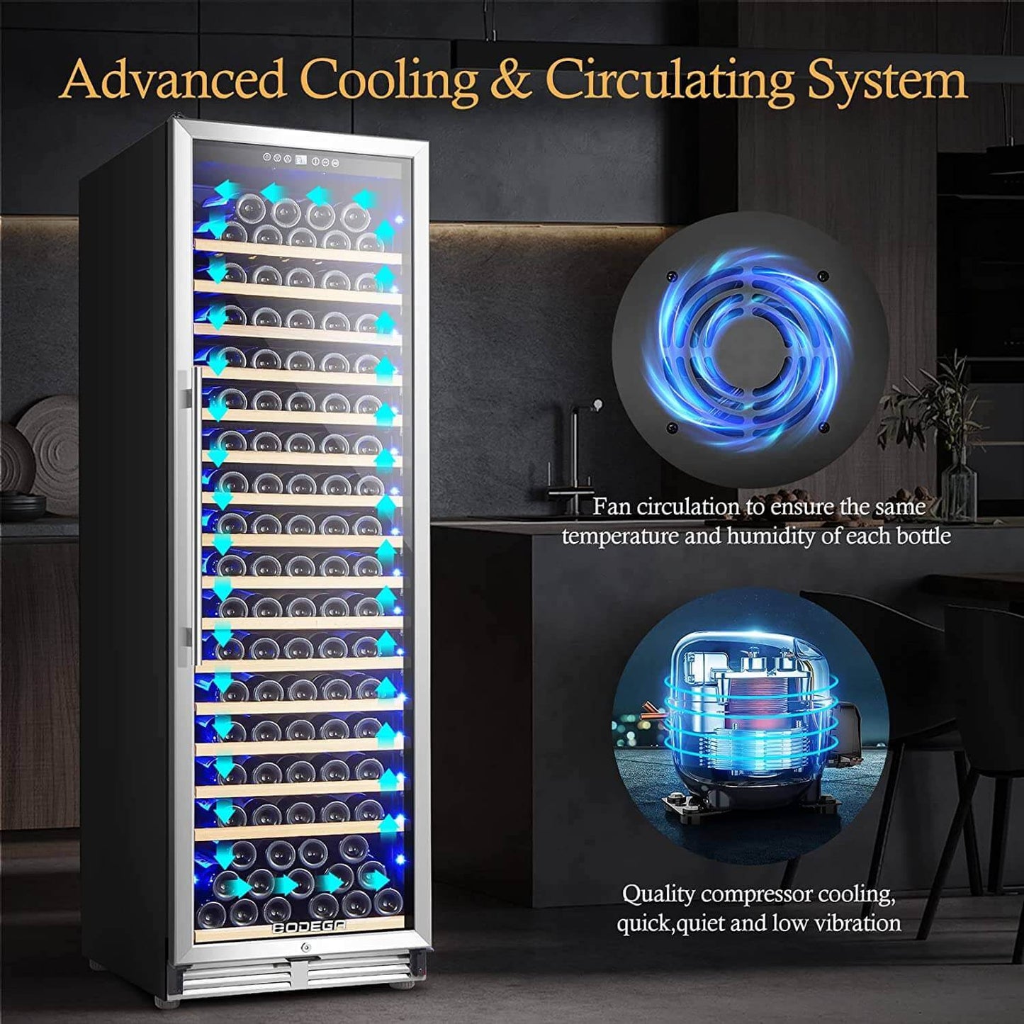 BODEGAcooler 24" Large Capacity 176 Bottles Wine Cooler Single Zone - YC-510A