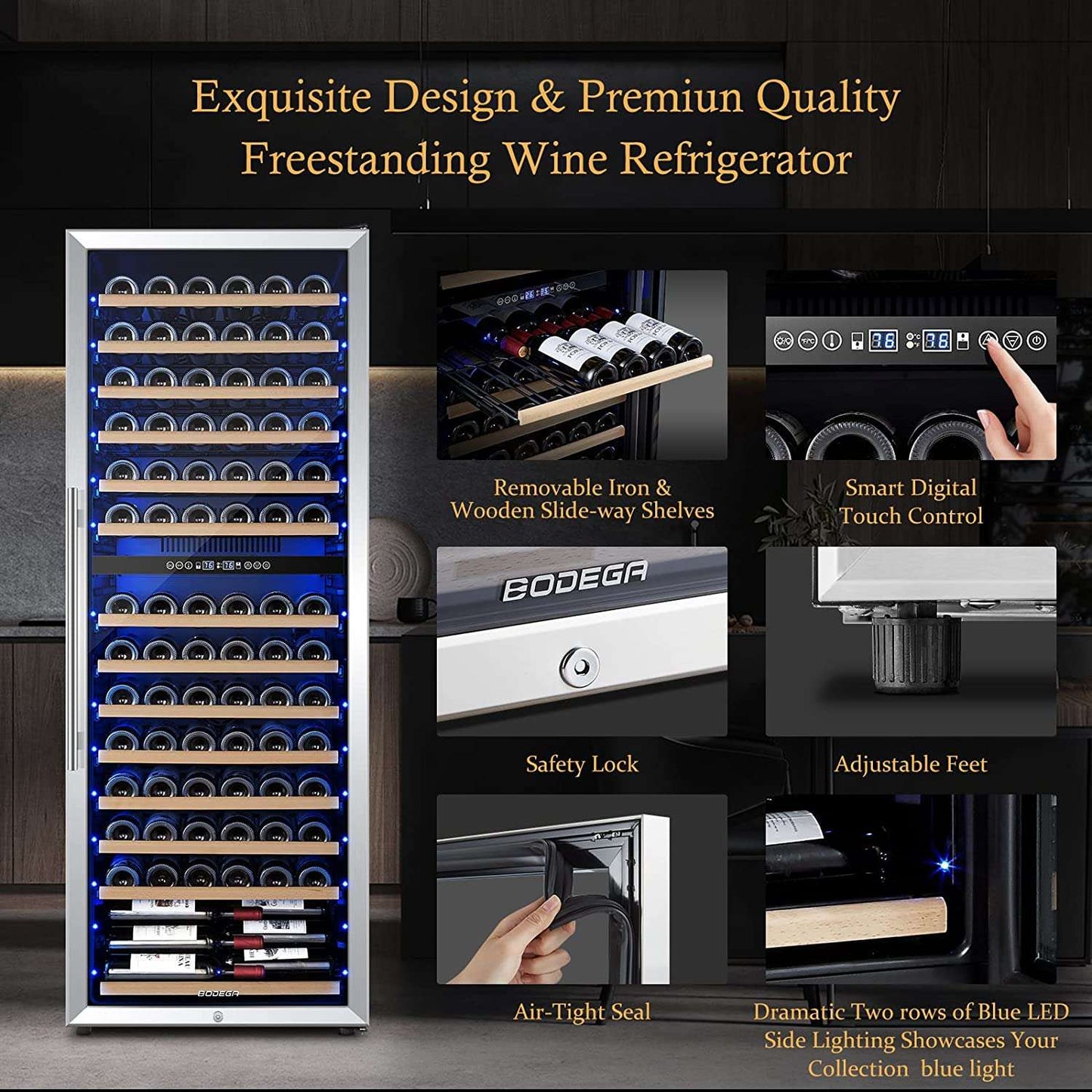 BODEGAcooler 24" Large Capacity 154 Bottles Wine Cooler Dual Zone - YC-408C
