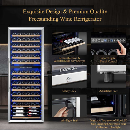 BODEGAcooler 24" Large Capacity 154 Bottles Wine Cooler Dual Zone - YC-408C