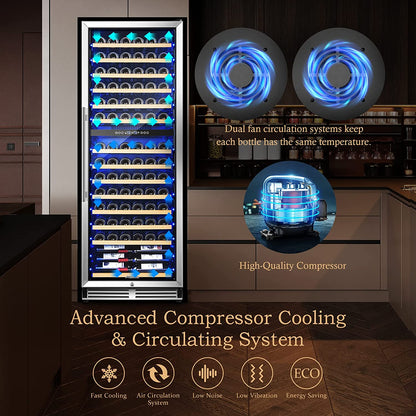 BODEGA AAOBOSI 24" Free Standing 154 Bottles Wine Cooler in Stainless Steel with Wood Shelves - YC-408B