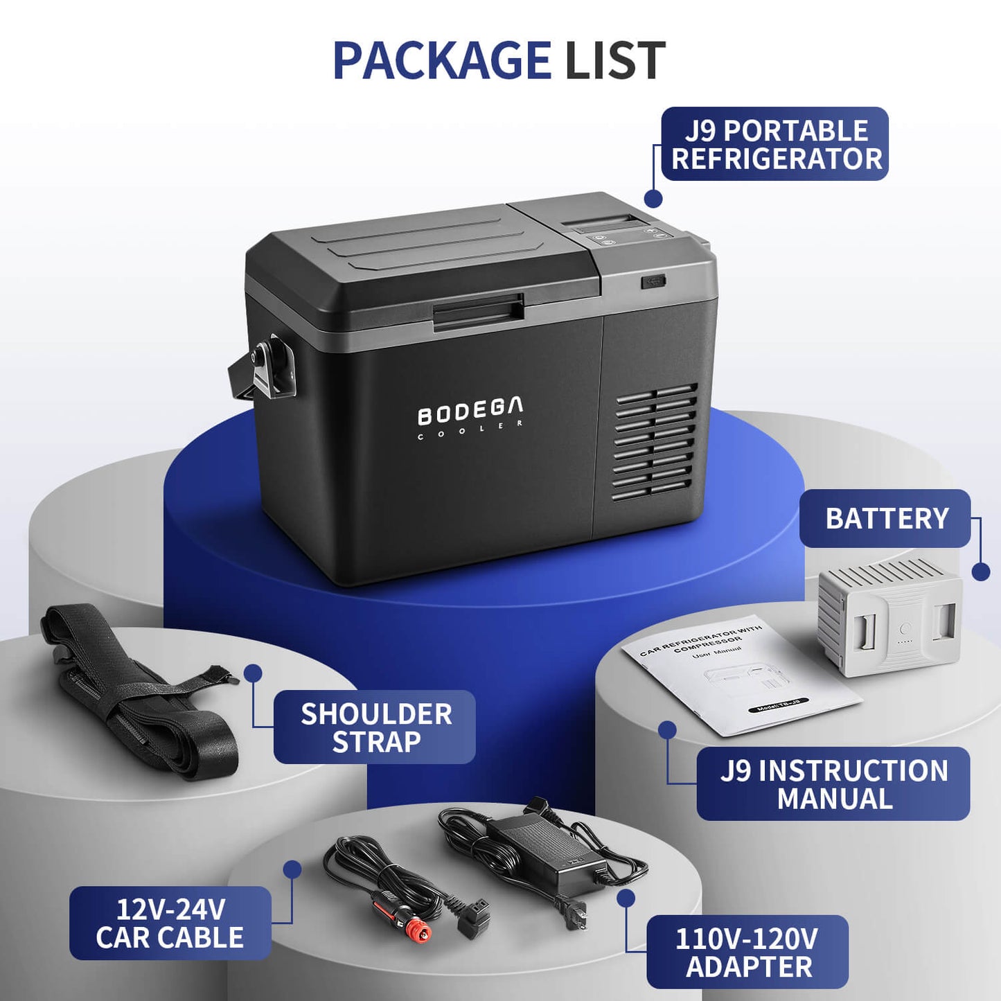 BODEGAcooler Mini 12V Portable Freezer J9 10Qt/9L with Battery - J9
