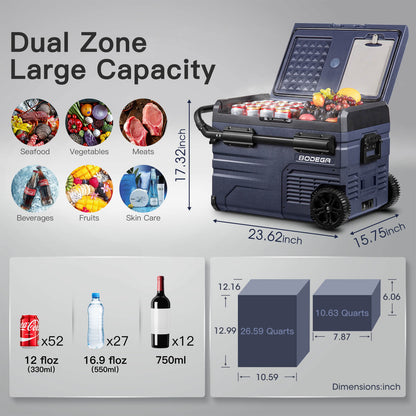 BODEGAcooler Portable Refrigerator 37qt/35L Dual Zone on Wheels - TWW35