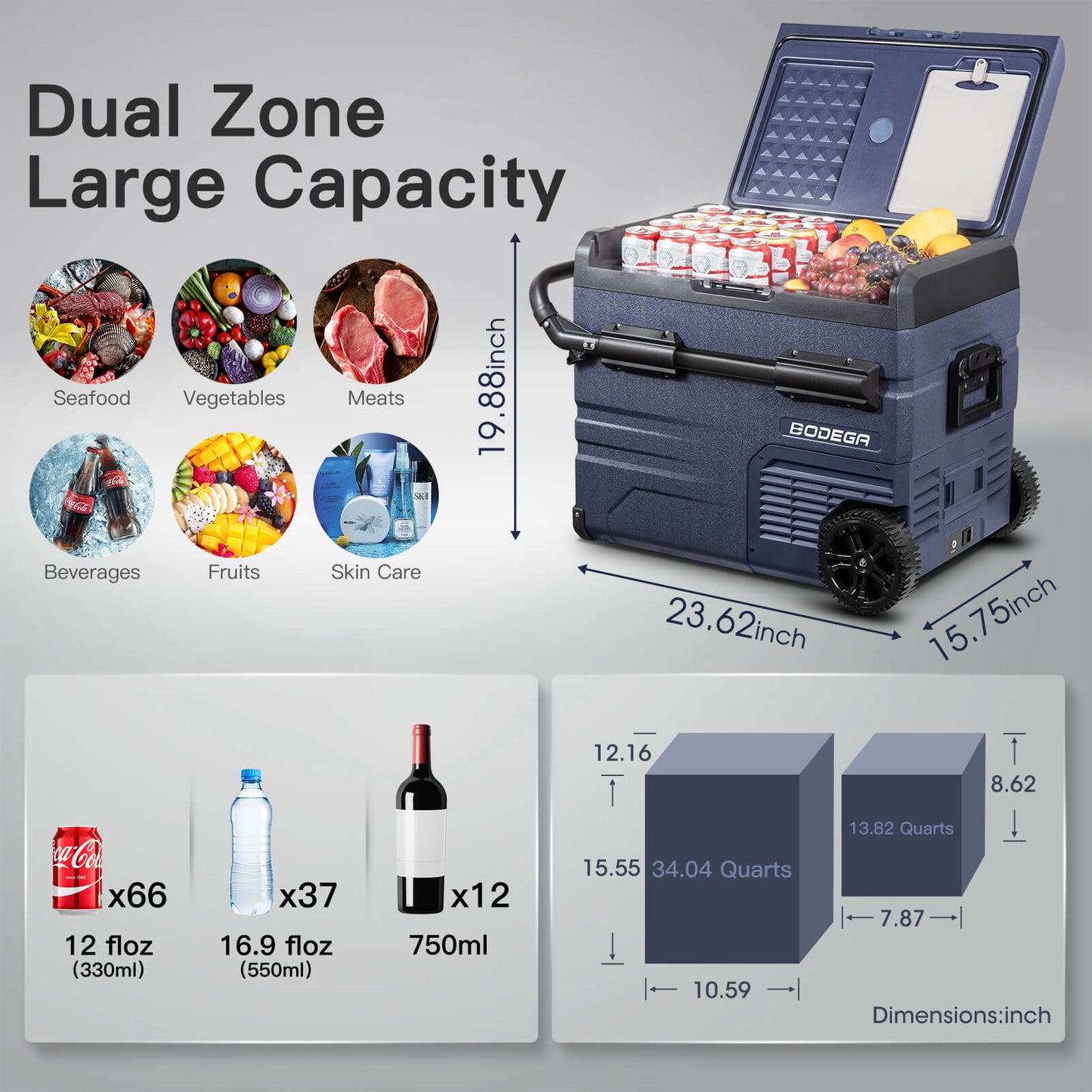 BODEG Acooler Portable Freezer 48qt/45L Dual Zone - TWW45