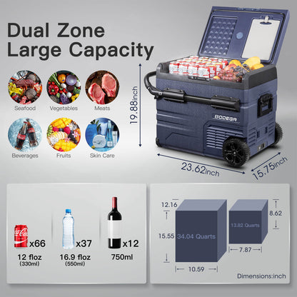 BODEG Acooler Portable Freezer 48qt/45L Dual Zone - TWW45