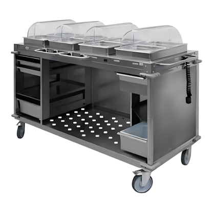 Cadco MobileServ 70 1/4" x 31 1/2" Mobile Food Cart with 4 Heated Wells CBC-HHHH - 1,200W, 120V - CBC-HHHH