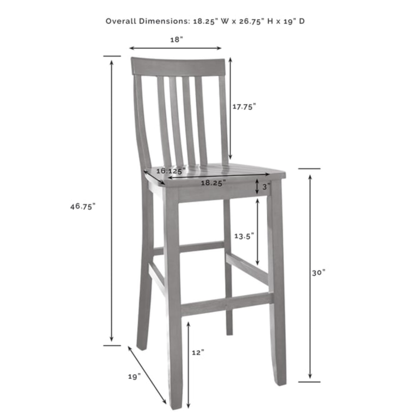 Crosley School House 18.25 Inch 2pc Bar Stool Set - CF500330