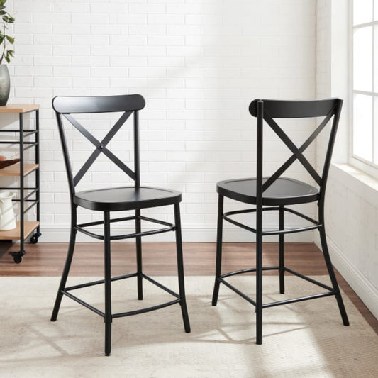 Crosley Camille 19.25 Inch 2pc Counter Stool Set Matte-Black - CF500624-MB