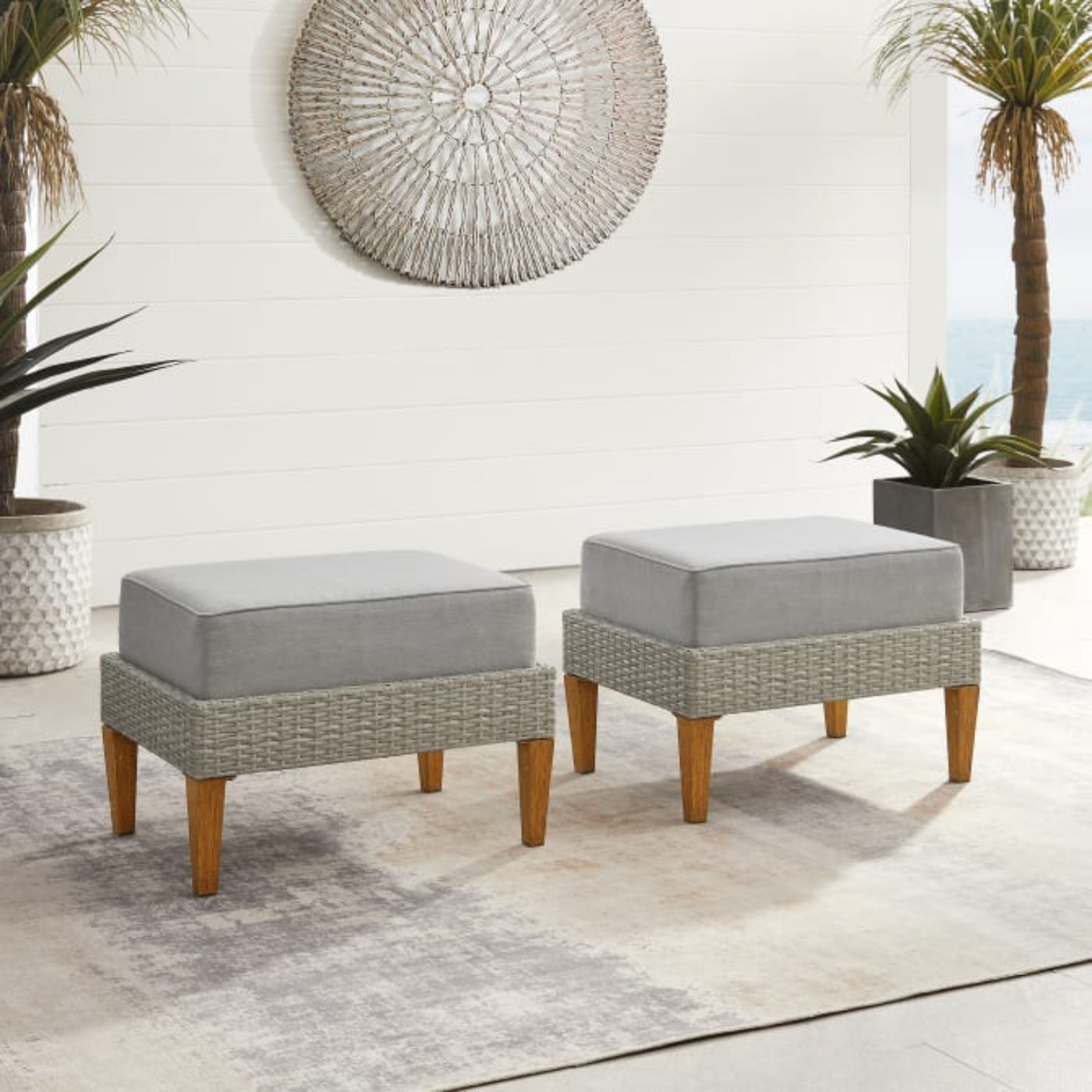 Crosley Capella 2pc Outdoor Wicker Ottoman Set - CO6335
