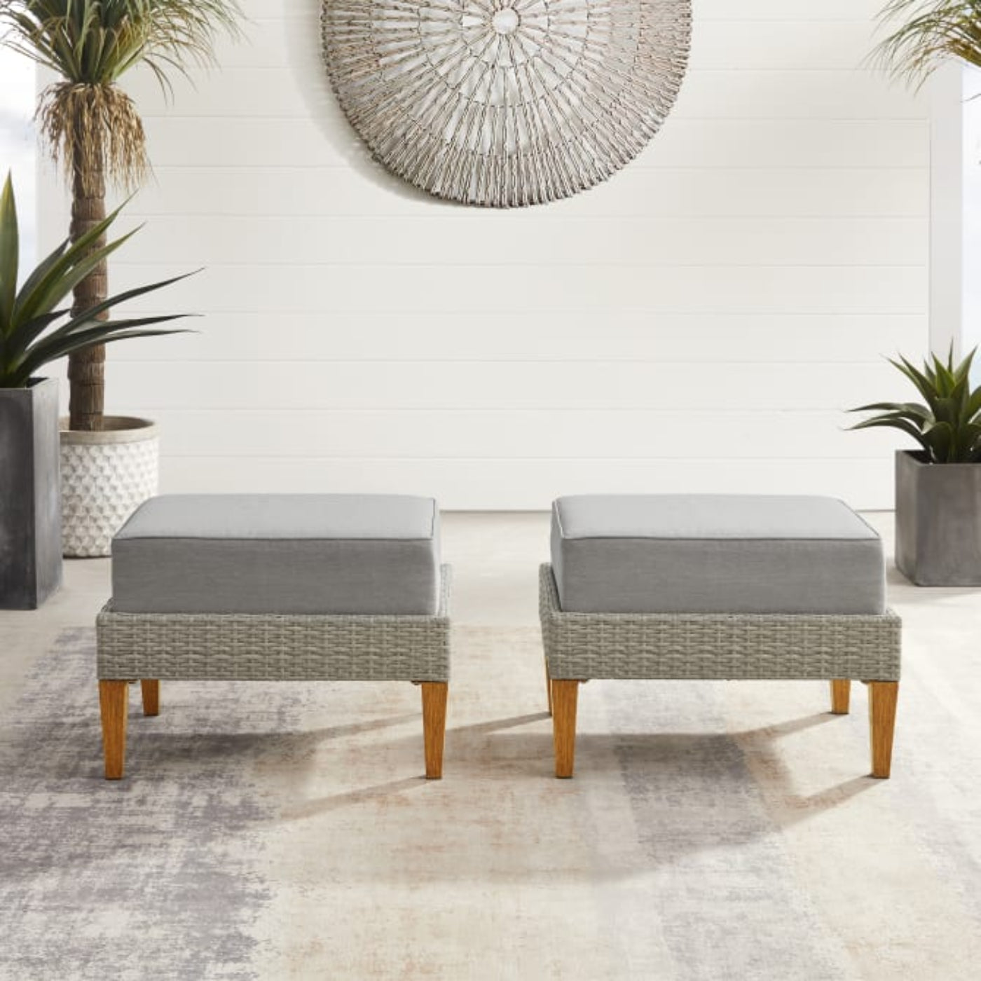 Crosley Capella 2pc Outdoor Wicker Ottoman Set - CO6335
