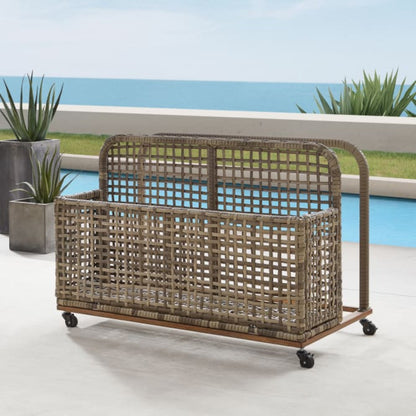 Crosley Ridley Outdoor Wicker And Metal Pool Storage Caddy - CO7308BR-GY