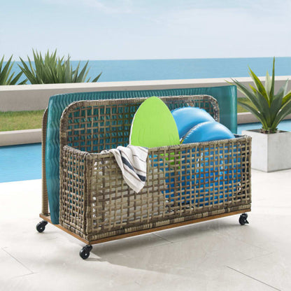 Crosley Ridley Outdoor Wicker And Metal Pool Storage Caddy - CO7308BR-GY