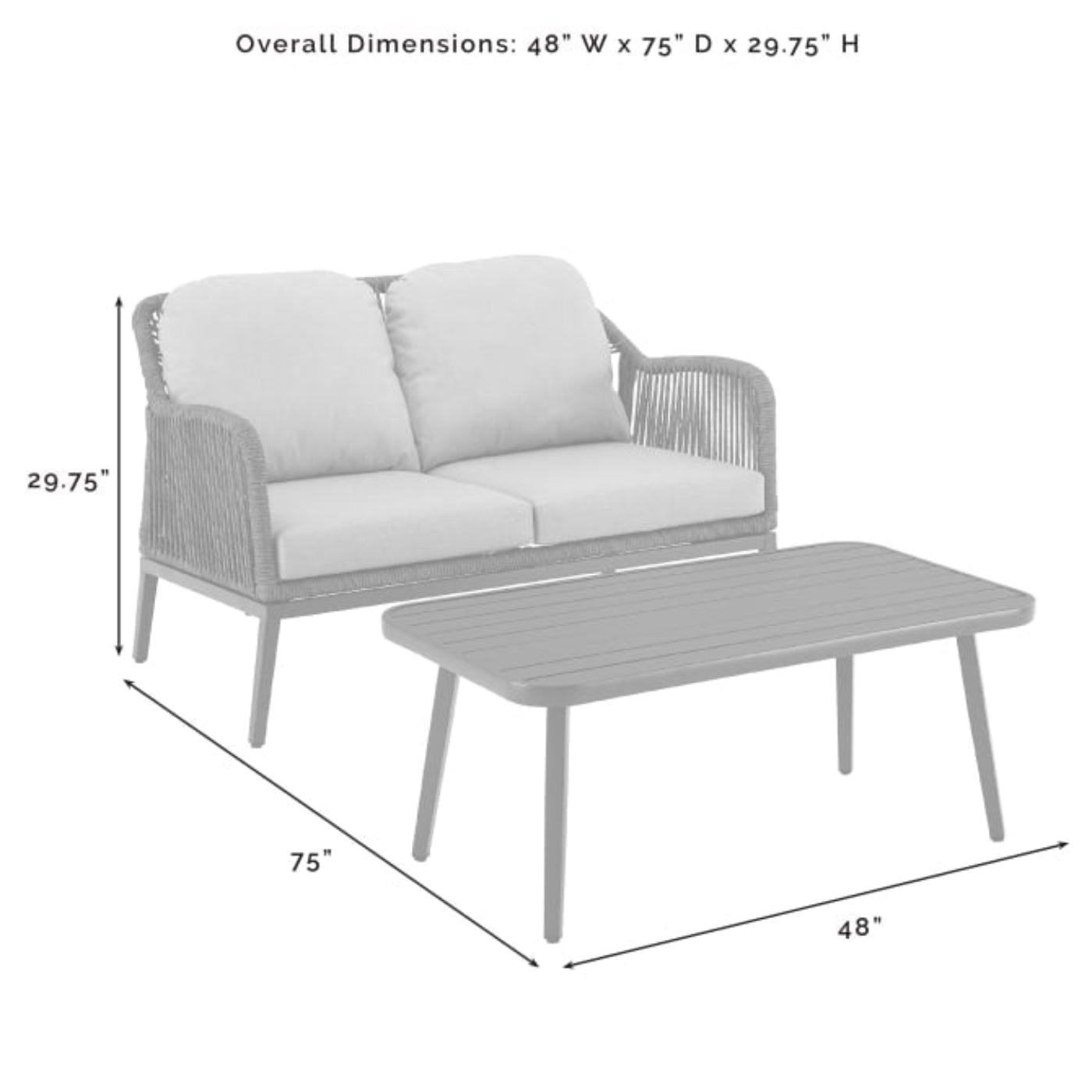 Crosley Haven 48 Inch 2pc Outdoor Wicker Conversation Set Light Grey- CO7360LB-LG