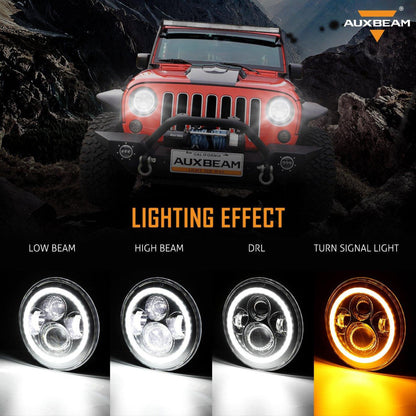 Auxbeam 7" LED Halo Headlights + 4" Inch LED Fog Lights with DRL + 5D-PRO 52" Straight LED Light Bar + Windshield Mounting Brackets + 18W Spot Beam Pod Lights Set for for Jeep Wrangler JK - GP00007760