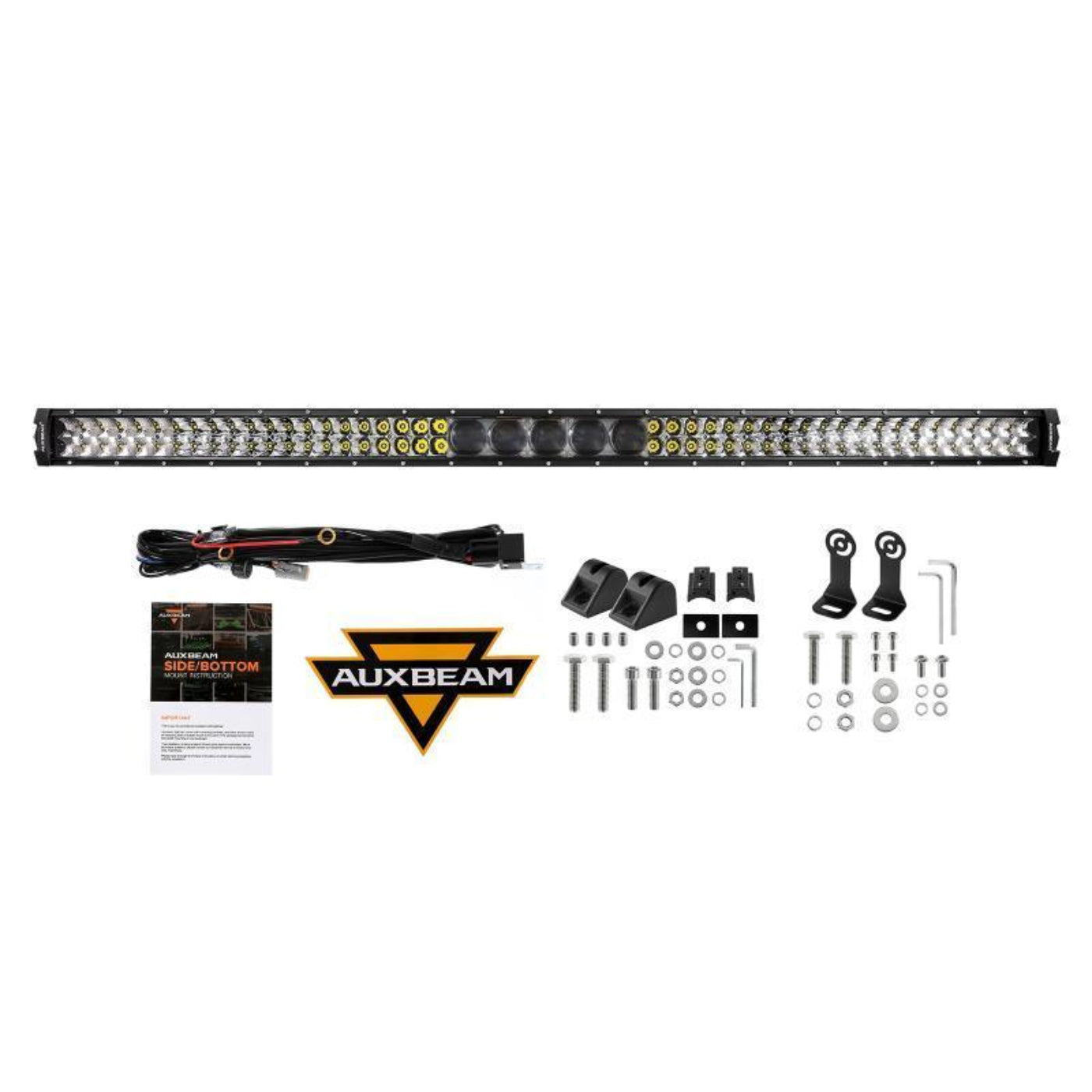 Auxbeam 7" LED Halo Headlights + 4" Inch LED Fog Lights with DRL + 5D-PRO 52" Straight LED Light Bar + Windshield Mounting Brackets + 18W Spot Beam Pod Lights Set for for Jeep Wrangler JK - GP00007760