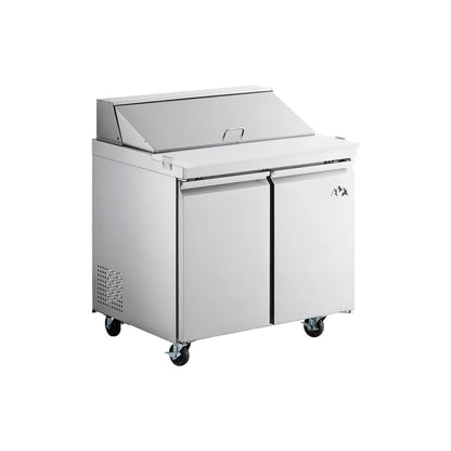 Chef AAA - SS-PT-36M-HC, Commercial 36" Sandwich Prep Table Refrigerator MEGA TOP 15 Pans 2 Door Stainless Steel 7.6 cu.ft. - SS-PT-36M-HC